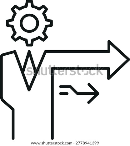 Business process ai assistant icon with gear head arrow direction and innovation concept design