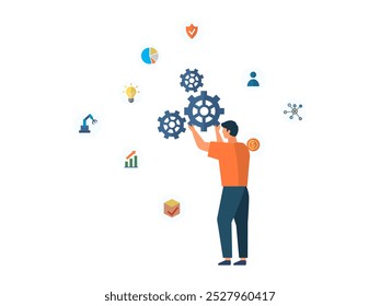 Business process automation concept. BPA software, business process workflow as gear cogwheel mechanism, automated business process, digital transformation, user interface with work operations