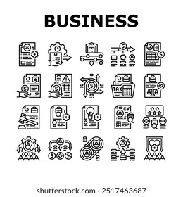 Iconos de automatización de procesos de negocio Establecer el Vector Eficacia de optimización, Estrategia de flujo de trabajo, Gestión de innovación, Análisis Automatización de procesos de negocio Ilustraciones de contorno negro