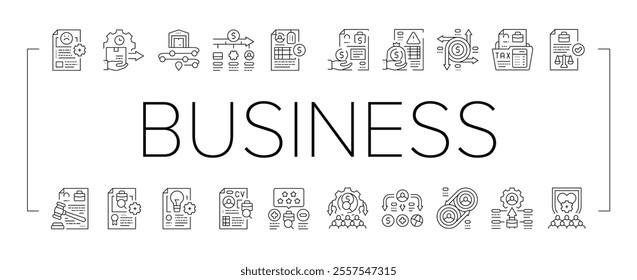 business process automation icons set vector. optimization efficiency, workflow strategy, innovation management, analysis business process automation black contour illustrations