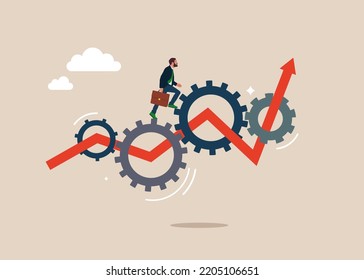 Business process automation and optimization. Symbol of opportunity, improvement, motivation, challenge. Effort and time to make money, success long term investment. Flat vector illustration.