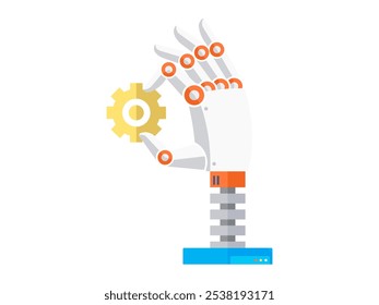 Automação de processos de negócios, uso de robôs e máquinas ilustração vetorial. Braço robótico, operação de sistemas automatizados e software. Inicialização, algoritmo da era digital dominação de inteligência artificial