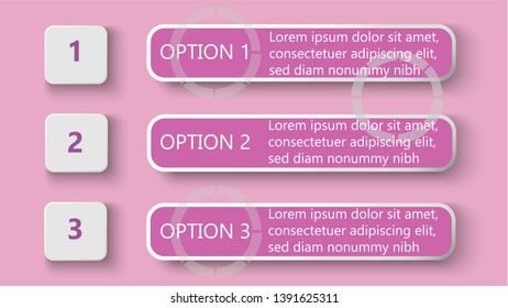 Business process banner with step options design and text boxes. Vector illustration. Pink background.
