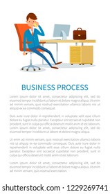 Business process, businessman solving problems on phone vector. Director in chair in office room, boss talking on mobile. Chief executive working