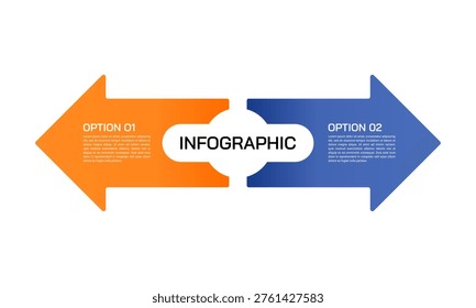 Business process chart with 2 steps in arrow shape for workflow and alternative solutions. Vector illustration.