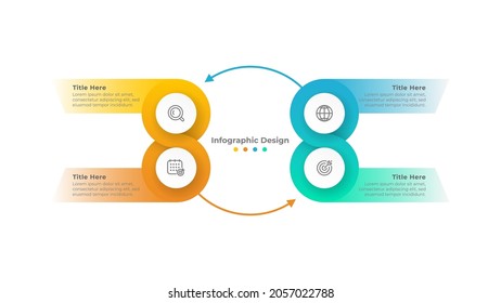 Business process chart design template. Vector design with arrow and 4 options or steps. 