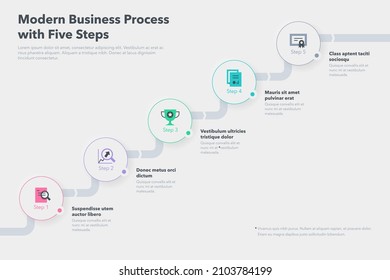 Business process chart with five colorful steps. Easy to use for your website or presentation.