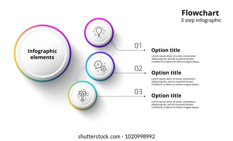 Business process chart infographics with 3 step segments. Circular corporate timeline infograph elements. Company presentation slide template. Modern vector info graphic layout design.