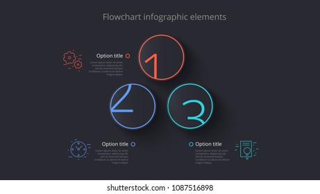 Business process chart infographics with 3 step segments. Circular corporate timeline infograph elements. Company presentation slide template. Modern vector info graphic layout design.