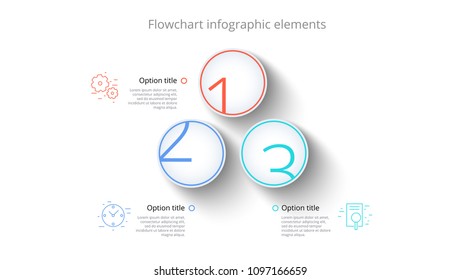Business process chart infographics with 3 step segments. Circular corporate timeline infograph elements. Company presentation slide template. Modern vector info graphic layout design.