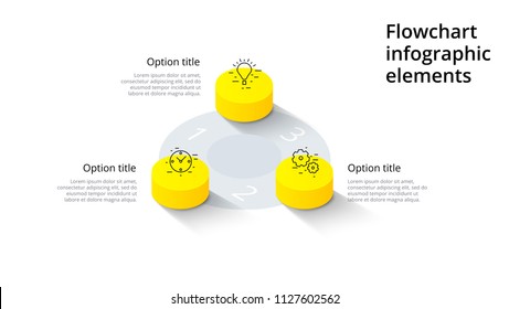 Business Process Chart Infographics With 3 Step Segments. Isometric 3d Corporate Timeline Infograph Elements. Company Presentation Slide Template. Modern Vector Info Graphic Layout Design.