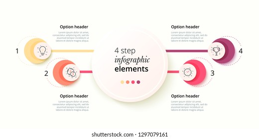 Business Process Chart Infographics With 3 Step Circles. Circular Corporate Workflow Graphic Elements. Company Flowchart Presentation Slide Template. Vector Info Graphic Design.