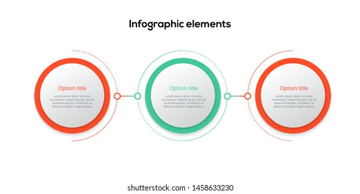 Business process chart infographics with 3 step circles. Circular corporate workflow graphic elements. Company flowchart presentation slide template. Vector info graphic design.