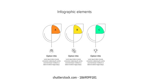 infografías de la gráfica de procesos empresariales con círculos de 3 pasos. Elementos gráficos circulares del flujo de trabajo corporativo. Plantilla de presentación del diagrama de flujo de la empresa. Diseño gráfico de información vectorial.