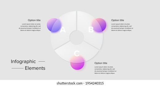 Business Process Chart Infographics With 3 Step Circles. Circular Corporate Workflow Graphic Elements. Company Flowchart Presentation Slide. Vector Info Graphic In Glassmorphism Design.