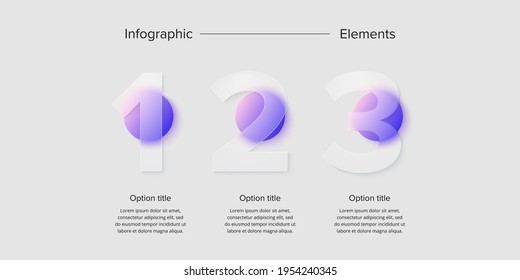 Business process chart infographics with 3 step circles. Circular corporate workflow graphic elements. Company flowchart presentation slide. Vector info graphic in glassmorphism design.