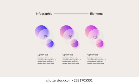 infografías de la gráfica de procesos empresariales con círculos de 3 pasos. Elementos gráficos circulares del flujo de trabajo corporativo. diapositiva de presentación del diagrama de flujo de la empresa. Gráfico informativo vectorial en diseño de glasmorfismo.