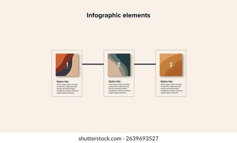 Business process chart infographics with 3 step squares. Rectangular workflow graphic elements. Company flowchart presentation slide. Vector info graphic in flat design