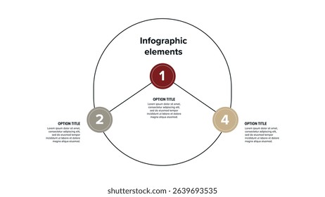 Business process chart infographics with 3 step circles. Round workflow graphic elements. Company flowchart presentation slide. Vector info graphic in flat design