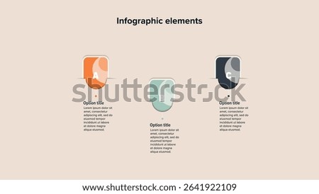 Business process chart infographics with 3 step squares. Rectangular workflow graphic elements. Company flowchart presentation slide. Vector info graphic in flat design