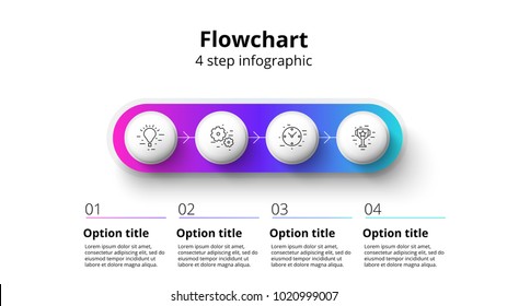 Business process chart infographics with 4 step segments. Circular corporate timeline infograph elements. Company presentation slide template. Modern vector info graphic layout design.