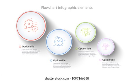 Business process chart infographics with 4 step segments. Circular corporate timeline infograph elements. Company presentation slide template. Modern vector info graphic layout design.