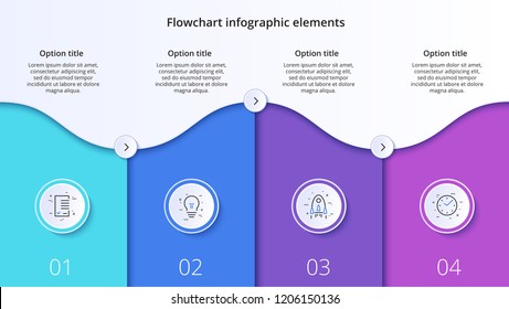 Business process chart infographics with 4 step segments. Circular corporate timeline infograph elements. Company presentation slide template. Modern vector info graphic layout design.