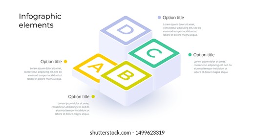 Business process chart infographics with 4 step options. Square corporate workflow graphic elements. Company flowchart presentation slide template. Vector info graphic design.