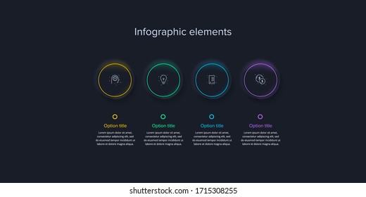 Business process chart infographics with 4 steps in neumorphism design. Square corporate workflow graphic elements. Company flowchart presentation slide template. Vector info graphic.