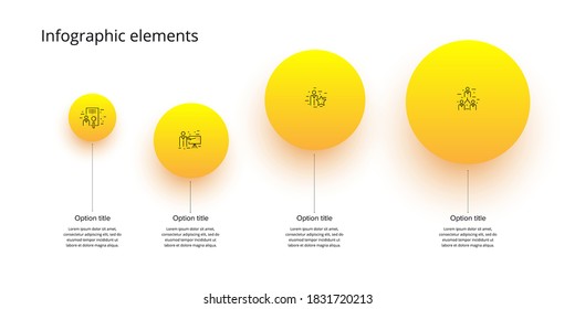 Business process chart infographics with 4 step circles. Circular corporate workflow graphic elements. Company flowchart presentation slide template. Vector info graphic design.