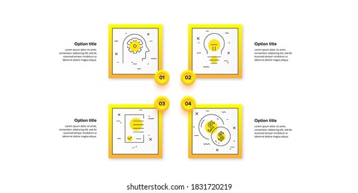 Business process chart infographics with 4 steps. Corporate workflow scheme graphic elements. Company flowchart presentation slide template. Vector info graphic design.