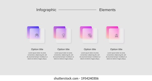 infografías de la gráfica de procesos empresariales con 4 cuadrados de paso. Elementos gráficos de flujo de trabajo corporativo. diapositiva de presentación del diagrama de flujo de la empresa. Gráfico informativo vectorial en diseño de glasmorfismo.