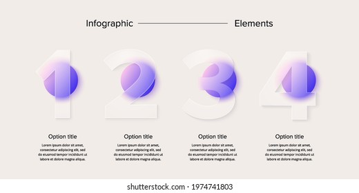 Business process chart infographics with 4 step circles. Circular corporate workflow graphic elements. Company flowchart presentation slide. Vector info graphic in glassmorphism design.