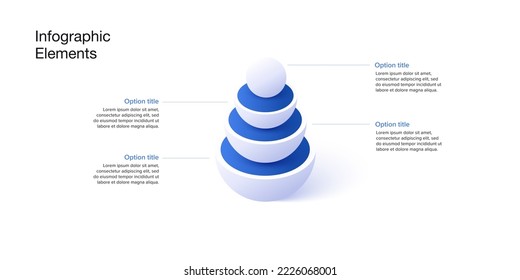 Infografiken zu Geschäftsprozessen mit 4 Stufen Sphären. Pyramid-Workflow-Grafikelemente. Präsentation des Firmendiagramms Vektorgrafik in isometrischem Design.