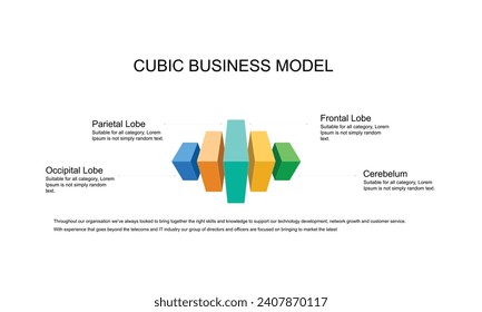 Business process chart infographics with 4 step cubes. Cubic corporate workflow graphic elements. Company flowchart presentation slide. Vector info graphic in isometric design.