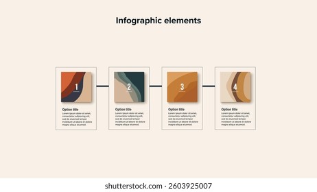 Business process chart infographics with 4 step squares. Rectangular workflow graphic elements. Company flowchart presentation slide. Vector info graphic in flat design