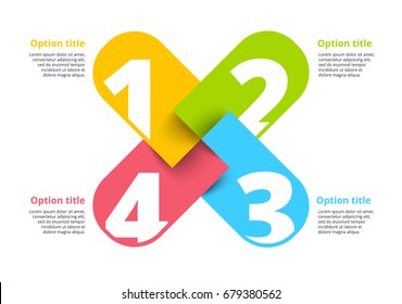 Infografiken zu Geschäftsprozessen mit 4 Schritten. Cross-like Corporate Workflow-Grafikelemente. Präsentationsfolienvorlage für Firmendiagramme Vektorgrafik-Design.