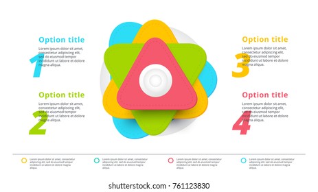 Business process chart infographics with 4 step segments. Circular corporate timeline infograph elements. Company presentation slide template. Modern vector info graphic layout design.