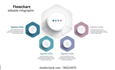 Business process chart infographics with 4 step segments. Circular corporate timeline infograph elements. Company presentation slide template. Modern vector info graphic layout design.