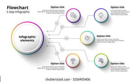 Business Process Chart Infographics With 5 Step Segments. Circular Corporate Timeline Infograph Elements. Company Presentation Slide Template. Modern Vector Info Graphic Layout Design.