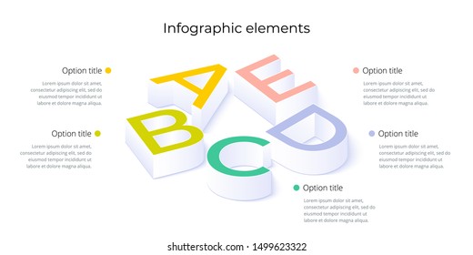 Business process chart infographics with 5 step options. Square corporate workflow graphic elements. Company flowchart presentation slide template. Vector info graphic design.