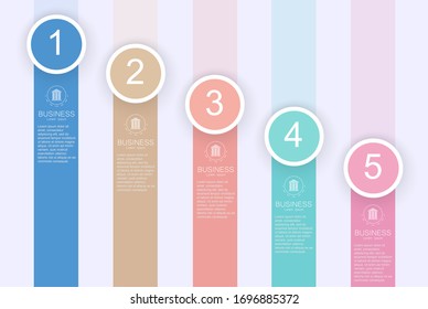 infografías de gráficos de procesos empresariales con opciones de 5 pasos. Elementos gráficos de flujo de trabajo. Se puede utilizar para gráficos de información, gráficos de flujo, presentaciones, sitios web, banners, materiales impresos.Ilustración vectorial