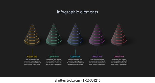 Infografiken zu Geschäftsprozessen mit 5 Schritten in der Lungenorphismen-Gestaltung. Quadratische grafische Workflow-Grafikelemente für Unternehmen. Präsentationsfolienvorlage für Firmendiagramme Infografik zur Vektorillustration.