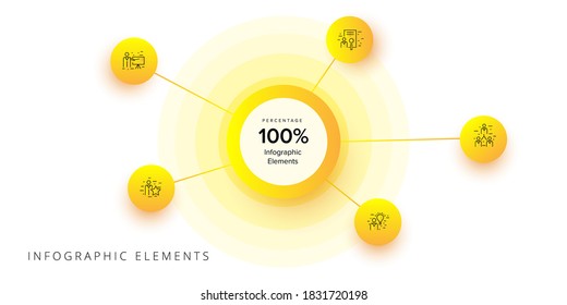 Business process chart infographics with 5 step circles. Circular corporate workflow graphic elements. Company flowchart presentation slide template. Vector info graphic design.