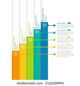 Business process chart infographics with 5 step, timeline infograph elements. Company presentation slide template. Modern vector info graphic layout design.