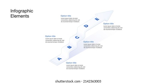 Business process chart infographics with 5 step arrows. Corporate workflow graphic elements. Company flowchart presentation slide. Vector info graphic in isometric design.