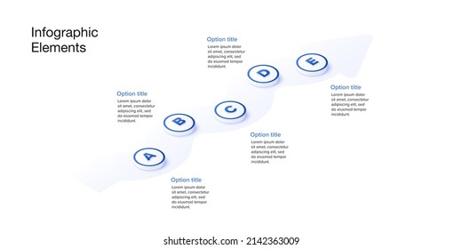 infografías de la gráfica de procesos empresariales con círculos de 5 pasos. Elementos gráficos circulares del flujo de trabajo corporativo. diapositiva de presentación del diagrama de flujo de la empresa. Gráfico informativo vectorial en diseño isométrico.
