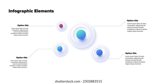 Business process chart infographics with 5 step spheres. Round workflow graphic elements. Company flowchart presentation slide. Vector info graphic in isometric design