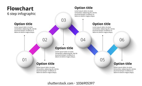 Business process chart infographics with 6 step segments. Circular corporate timeline infograph elements. Company presentation slide template. Modern vector info graphic layout design.