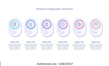 Business process chart infographics with 6 step segments. Circular corporate timeline infograph elements. Company presentation slide template. Modern vector info graphic layout design.